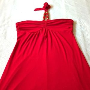Red Maxi Dress with Beaded Ties, SIZE L